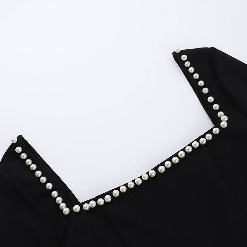 Square neck long sleeve beaded mini dress