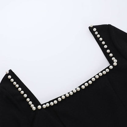 Square neck long sleeve beaded mini dress