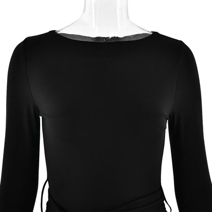 Long sleeve bowknot ruched knotted mini dress