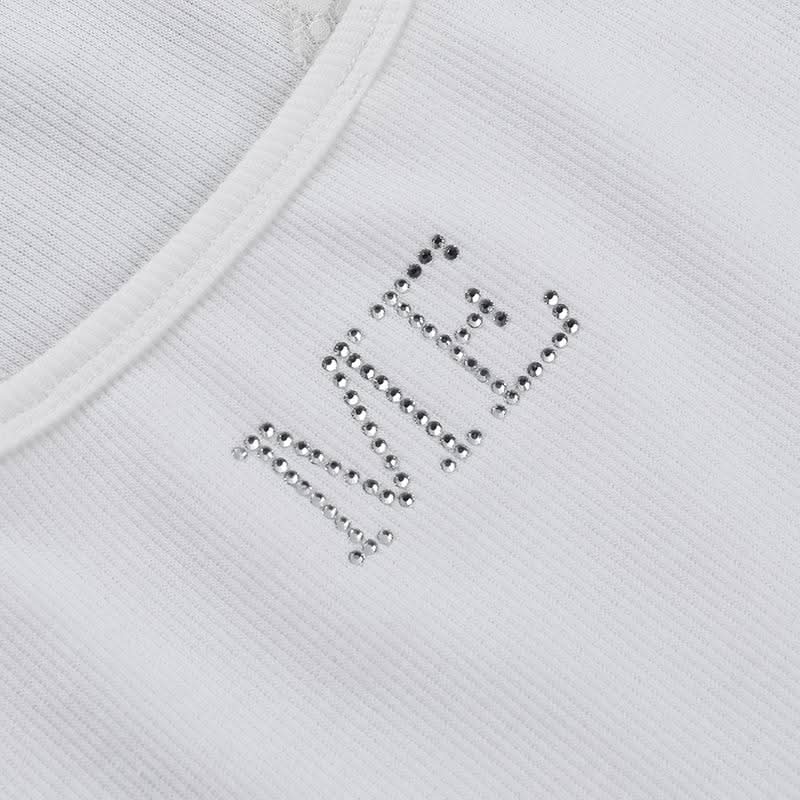 U neck "ME" beaded lace hem tank top