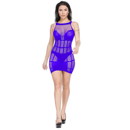 Fishnet patchwork net solid tank mini dress