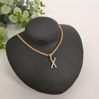 Initials pendant rhinestone chocker