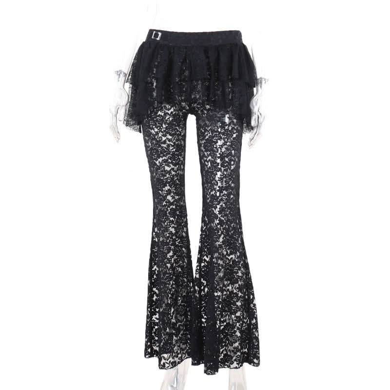 Ruffle lace buckle irregular medium rise pant