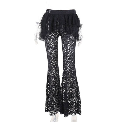 Ruffle lace buckle irregular medium rise pant