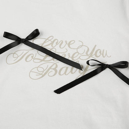 Short sleeve bowknot crewneck letter print top