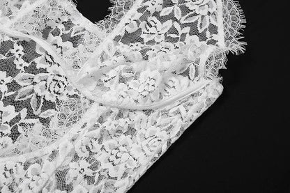 Halter lace see through hollow out cut out maxi dress-final-sale