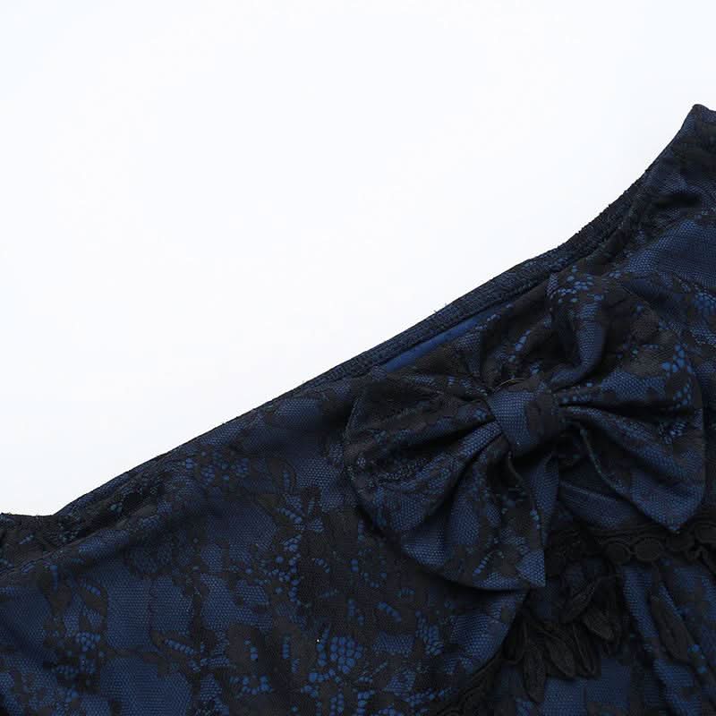 Off shoulder bowknot tassels lace top