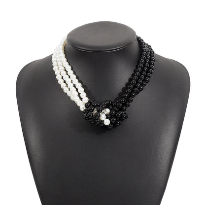Layered beaded faux pearl necklace