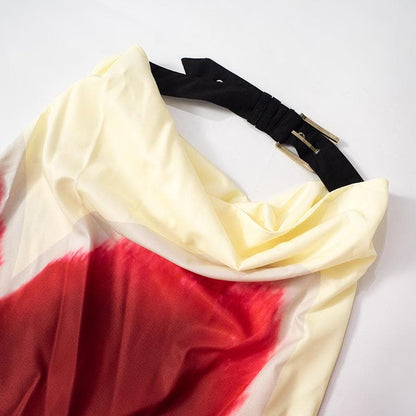 Print buckle backless contrast tube maxi dress