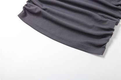 Hooded Mock Neck Eyelet Belt Ruched Side Mini Dress