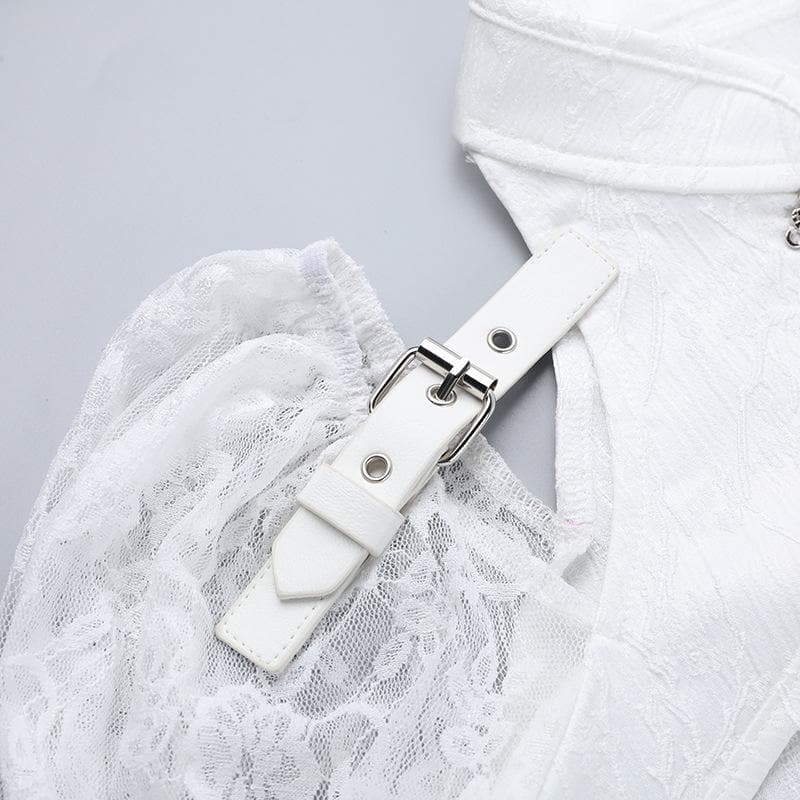 Long flared sleeve lace buckle shrug top