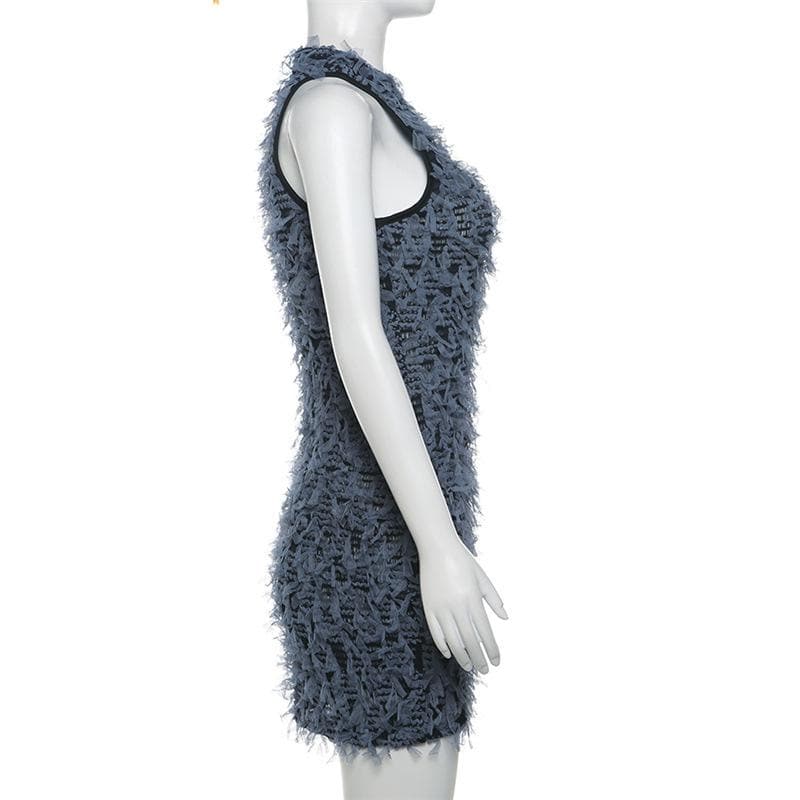 Crewneck textured contrast mini dress