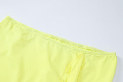 Flower applique solid ruffle ribbon cami mini skirt set-final-sale