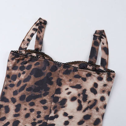 Leopard print v neck backless tank jumpsuit