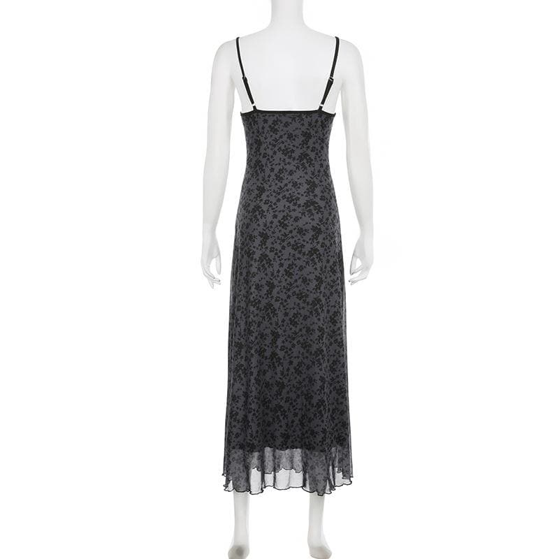 Lace hem mesh ruffle backless cami midi dress