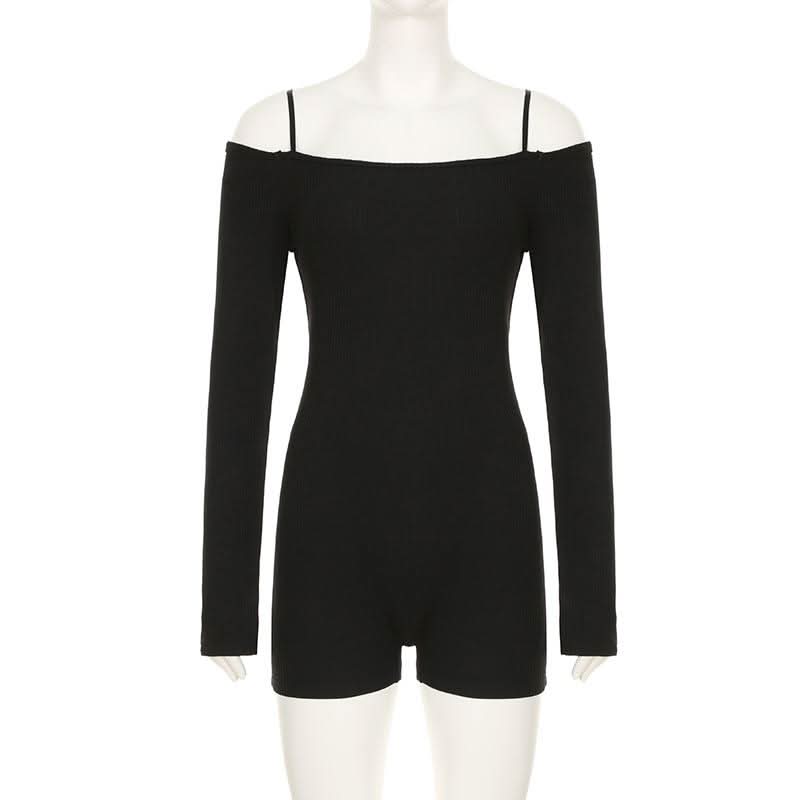 Off shoulder long sleeve solid romper