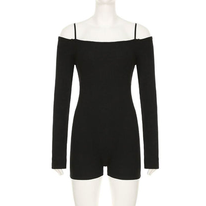 Off shoulder long sleeve solid romper