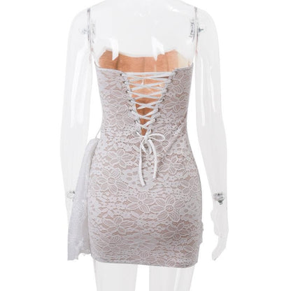 Irregular ruched backless lace up bustier tube mini dress