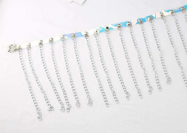 PU leather metal chain tassels belt
