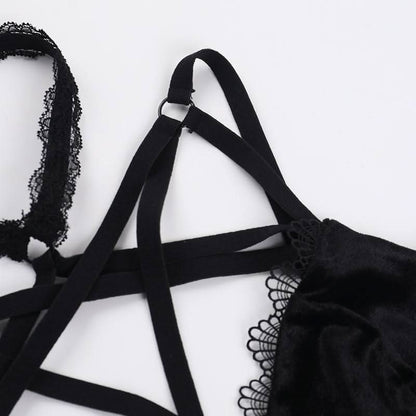 Halter harness velvet cami top