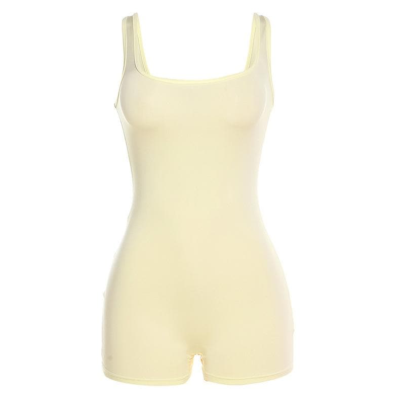 Square neck sleeveless backless solid romper
