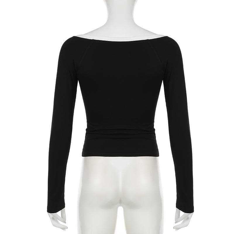 Long sleeve off shoulder button top