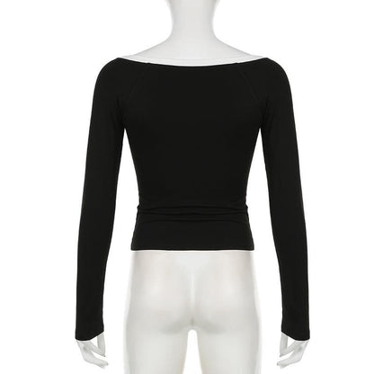 Long sleeve off shoulder button top