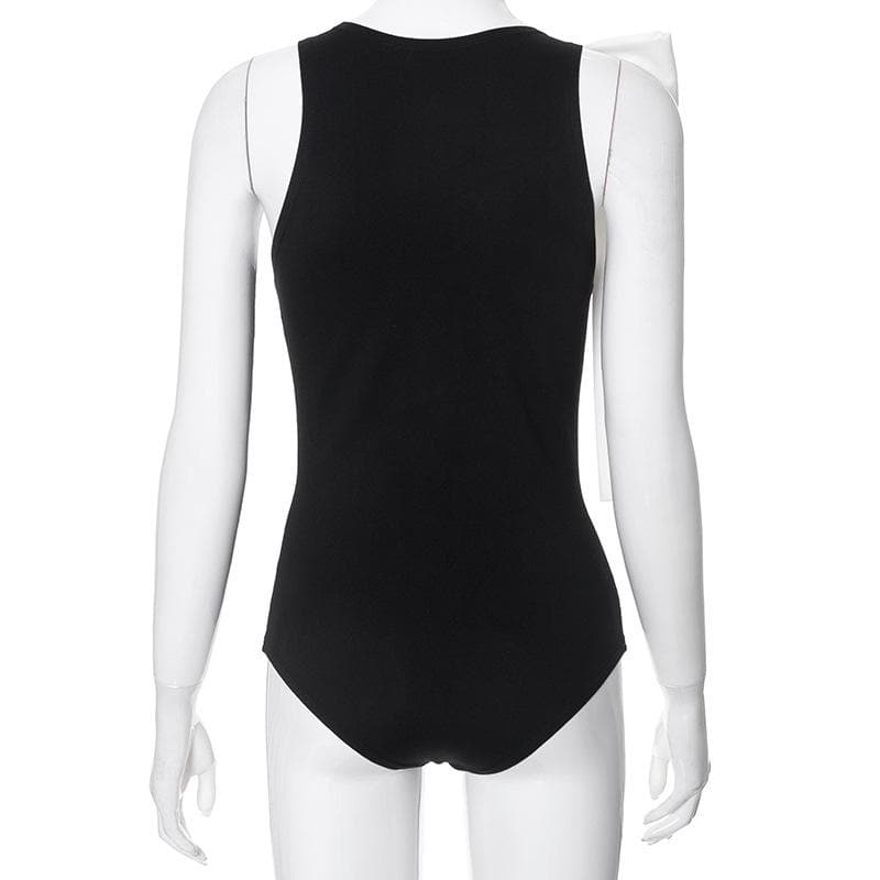Bowknot crewneck contrast tank bodysuit