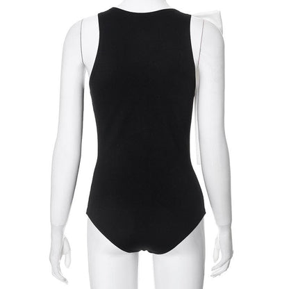Bowknot crewneck contrast tank bodysuit
