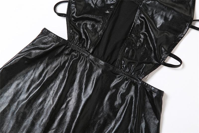 PU Leather Plunge Neck Side Cutout Spaghetti Strap Mini Dress