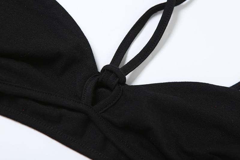 Halter hollow out mesh contrast 2 piece cami cut out top