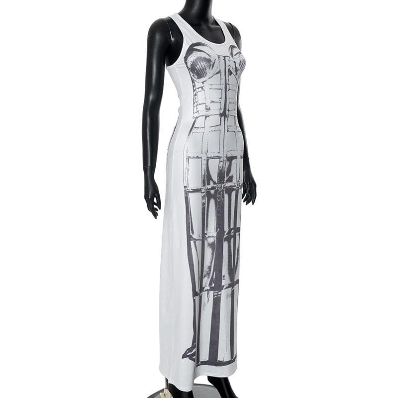 Sleeveless body print maxi dress