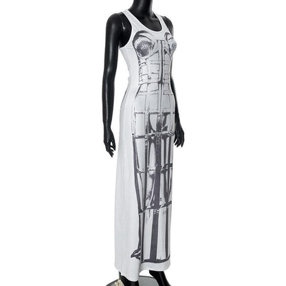 Sleeveless body print maxi dress
