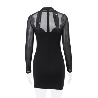 Long sleeve halter mesh zip-up mini dress