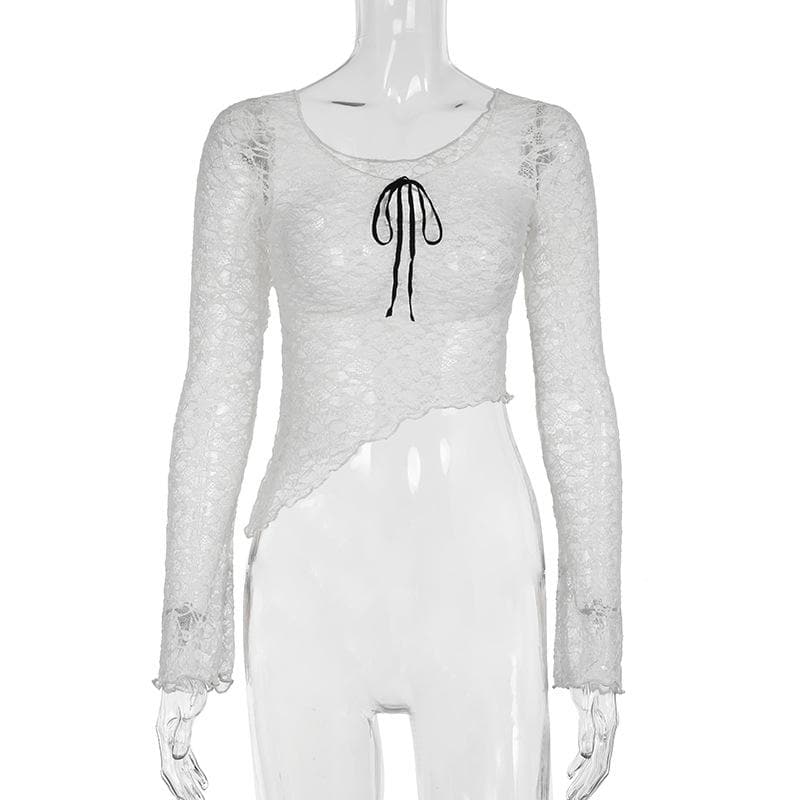 Long sleeve bowknot lace top