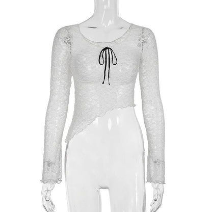 Long sleeve bowknot lace top