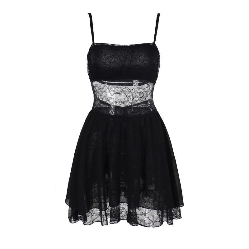 Patchwork lace ruched backless cami mini dress