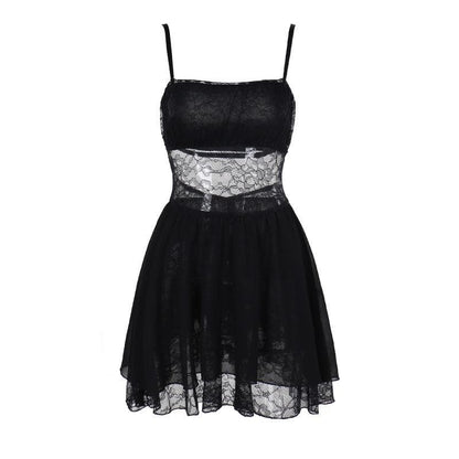 Patchwork lace ruched backless cami mini dress