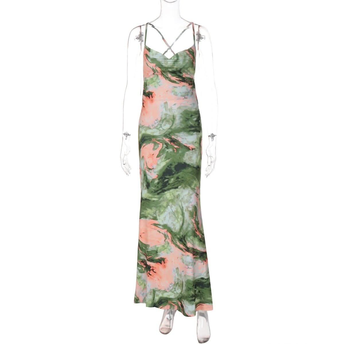 Tie dye cross front cami maxi dress-final-sale