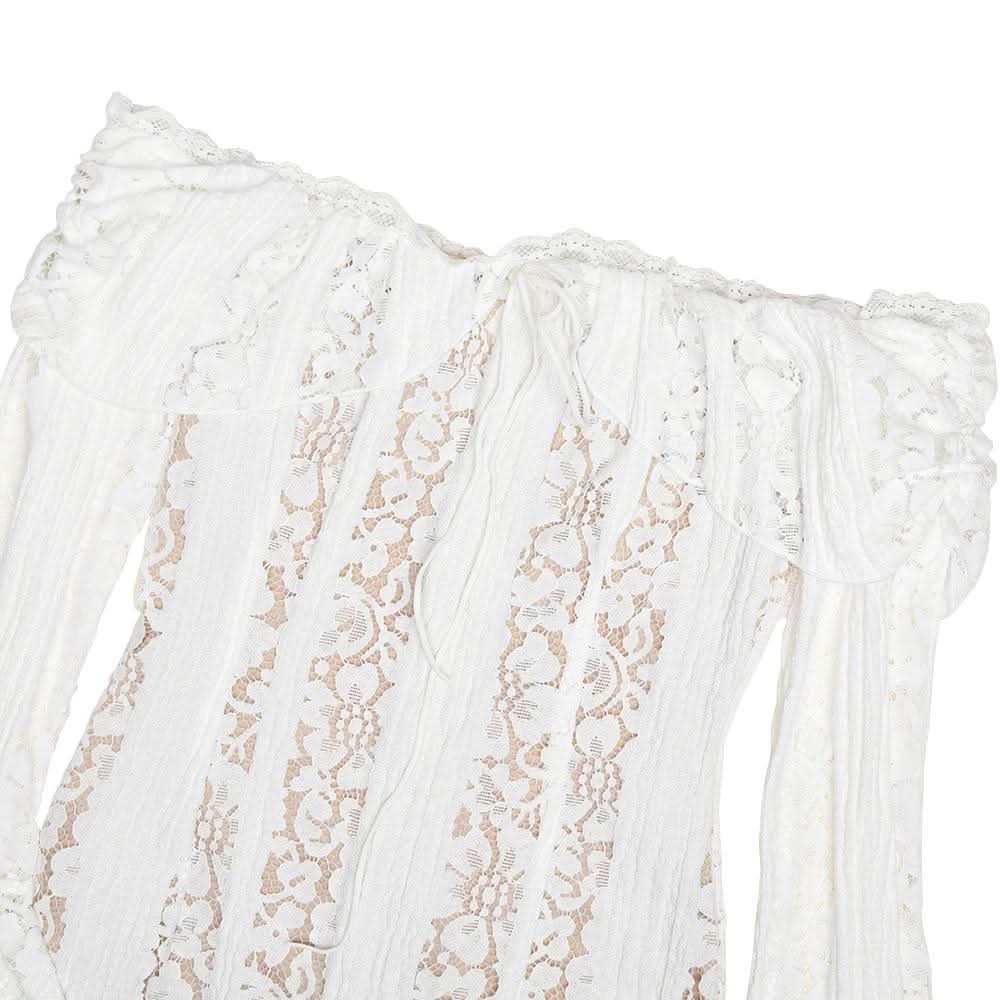 Long flared sleeve off shoulder lace mini dress