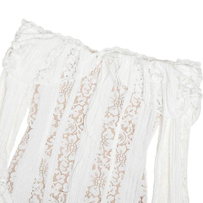 Long flared sleeve off shoulder lace mini dress
