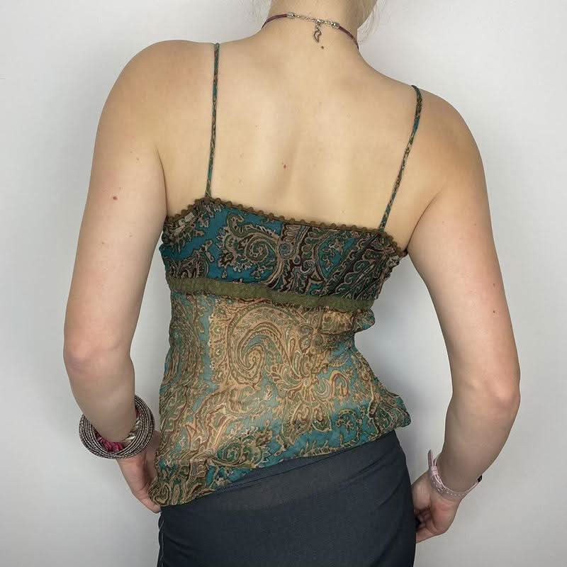 V neck abstract mesh cami top