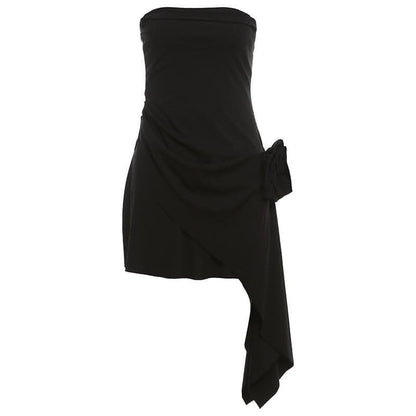 Flower applique ruched tube mini dress-final-sale