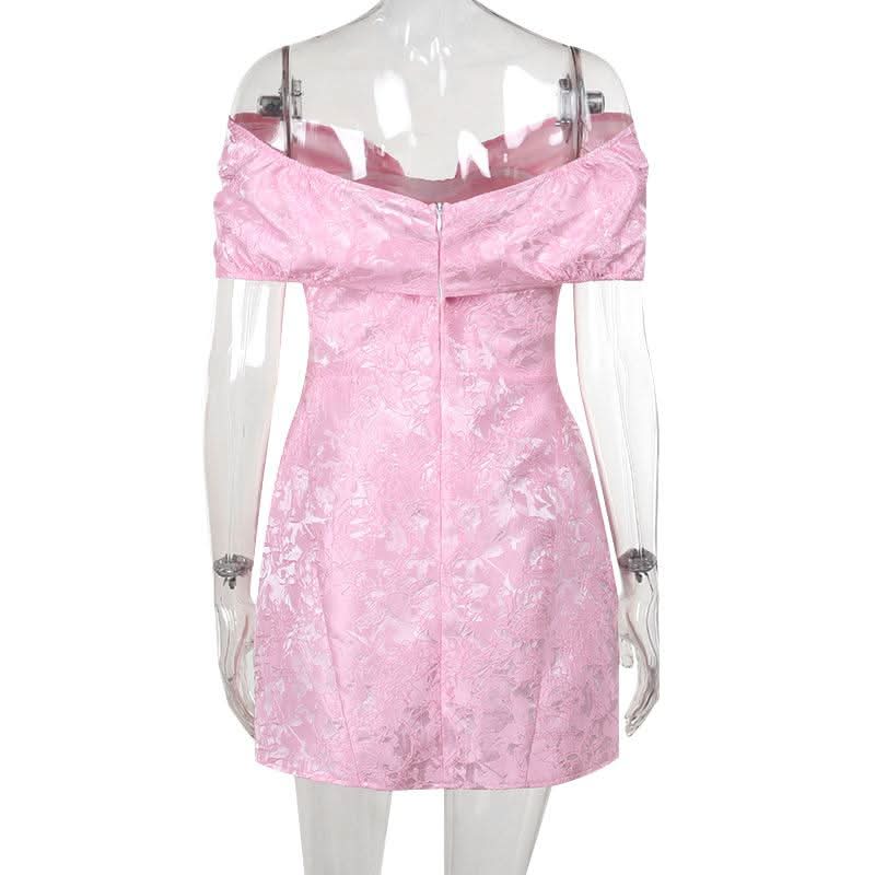 Off shoulder bowknot zip-up lace mini dress