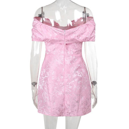 Off shoulder bowknot zip-up lace mini dress