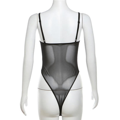 Patchwork v neck lace contrast bodysuit