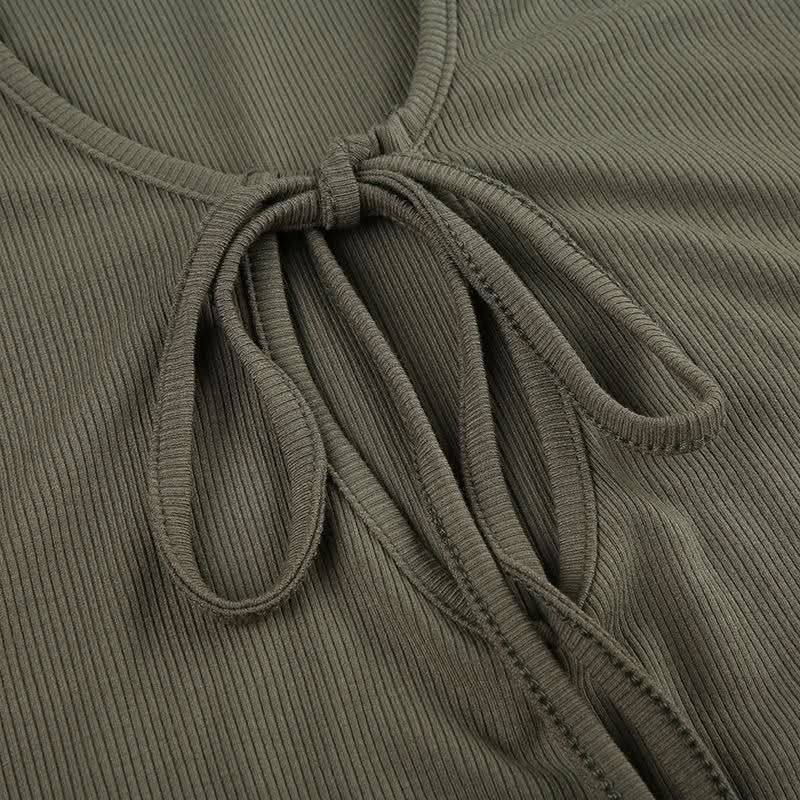 U neck self tie hollow out solid cut out maxi dress