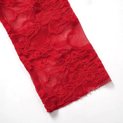 Long sleeve off shoulder lace see through mini skirt set
