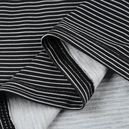 Long sleeve u neck striped backless top