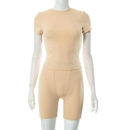 Short sleeve crewneck solid ribbed pant set